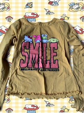 Old Navy Mustard Yellow Hello Kitty 'SMILE' Long Sleeve Tee